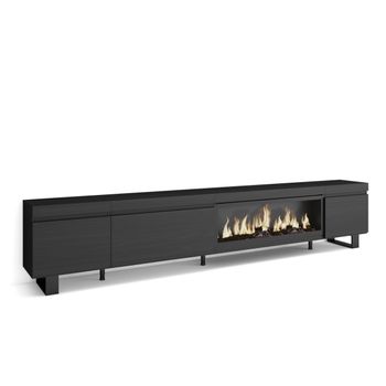 Mueble Tv, Televisión, Muebles De Salón, Almacenaje, 288x35x57 Cm, Para Tv Gran Formato, Chimenea Eléctrica Xxl, Diseño Industrial, Estilo Moderno, Negro