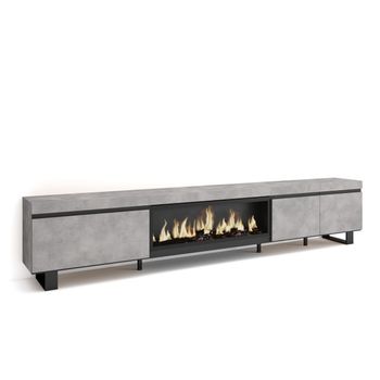 Mueble Tv, Televisión, Muebles De Salón, Almacenaje, 288x35x57 Cm, Para Tv Gran Formato, Chimenea Eléctrica Xxl, Diseño Industrial, Estilo Moderno, Cemento