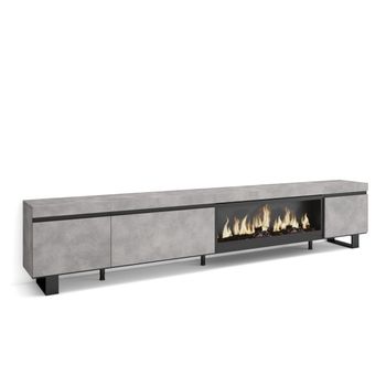 Mueble Tv, Televisión, Muebles De Salón, Almacenaje, 288x35x57 Cm, Para Tv Gran Formato, Chimenea Eléctrica Xxl, Diseño Industrial, Estilo Moderno, Cemento