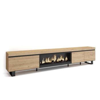 Mueble Tv, Televisión, Muebles De Salón, Almacenaje, 288x35x57 Cm, Para Tv Gran Formato, Chimenea Eléctrica Xxl, Diseño Industrial, Estilo Moderno, Roble