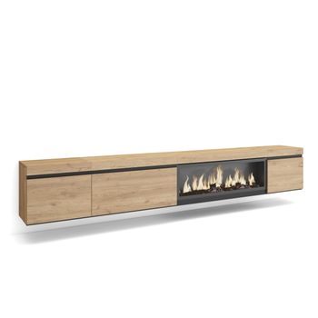 Mueble Tv, Televisión, Muebles De Salón, Almacenaje, 288x35x45 Cm, Para Tv Gran Formato, Chimenea Eléctrica Xxl, Colgado, Suspendido, Estilo Moderno, Roble