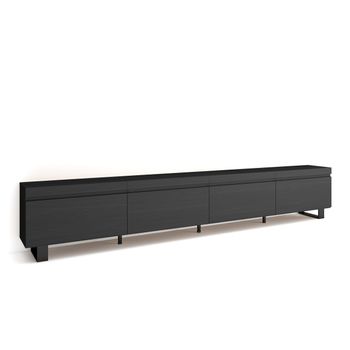 Mueble Tv, Televisión, Muebles De Salón, Almacenaje, 320x35x57 Cm, Para Tv Gran Formato, Diseño Industrial, Estilo Moderno, Negro