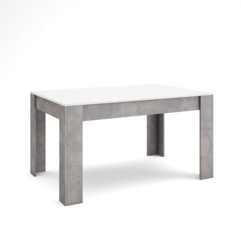 Mesa Comedor, Mesa Fija Cocina Y Salón, 140x90x76 Cm, Para 6 Comensales, Muebles Comedor, Estilo Moderno, Blanco Y Cemento