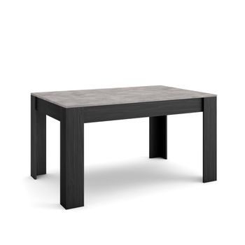 Mesa Comedor, Mesa Fija Cocina Y Salón, 140x90x76 Cm, Para 6 Comensales, Muebles Comedor, Estilo Moderno, Cemento Y Negro