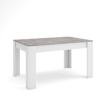 Mesa Comedor, Mesa Fija Cocina Y Salón, 140x90x76 Cm, Para 6 Comensales, Muebles Comedor, Estilo Moderno, Cemento Y Blanco