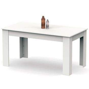 Mesa Comedor Madera, Salón O Cocina Para 4 - 6 Personas 77x140x80 Cm, Muebles Diseño Moderno Blanco  Briebe Opal