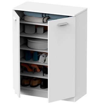 Armario Dormitorio, Multiusos, Baño, Mueble Cocina, Zapatero 2 Puertas 5 Estantes101x74x36 Cm Blanco  Briebe Nova