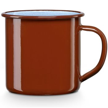 Taza Café Camping 8cm Pote Acero Esmaltado 0,40ml, Acampada Senderismo, Apta Fuego, Vintage Marrón  Briebe Terra