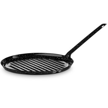 Briebe Grill Asador Inducción Rayas 22 Cm Acero Esmaltado, Sartén Parrilla Redonda, Apto Para Vitrocerámica, Fuego, Gas, Horno, Levante Negro Jaspeado