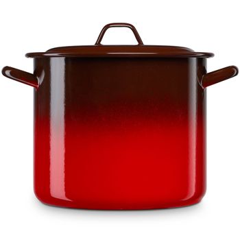 Olla Alta Cocina Inducción 32cm, Cazuela 19l Con Tapa Acero Esmaltado, Fuego, Horno Vintage Rojo  Briebe Ignea