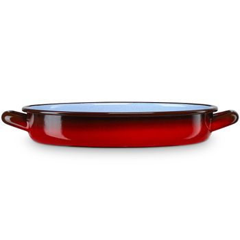 Cacerola Baja Inducción 18cm Cazuela 0,9l Fuente Acero Esmaltado Vitrificado Vintage Fuego Horno Rojo  Briebe Ignea