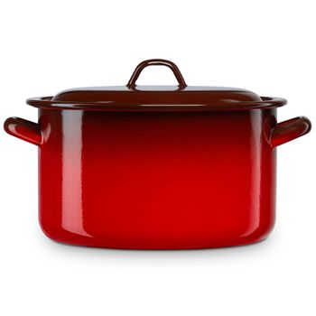 Olla Recta Cocina Inducción 24cm, Cazuela 6,2l Con Tapa Acero Esmaltado, Fuego, Horno Vintage Rojo  Briebe Ignea