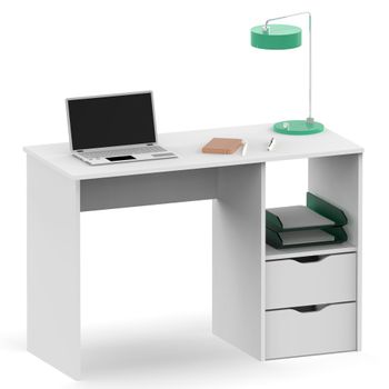 Escritorio, Mesa De Ordenador 76x115x50cm 2 Cajones, Oficina, Habitación Juvenil, Desk, Tocador Blanco  Briebe Prakt