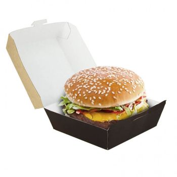 Caja Para Hamburguesa Grande Cartón Negro Kraft (12x12x8cm) 400 Unidades