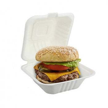 Cajas Para Hamburguesas De Fibra Blancas (10x10x8cm) Pack De 125 Unidades