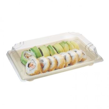 Bandeja Sushi Compostable Con Tapa Antivaho (21,5x13,5x4,5cm) Pack De 50 Unidades