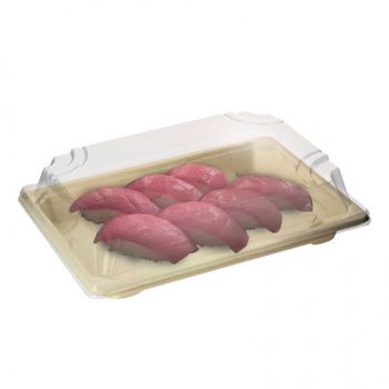 Bandeja Sushi Compostable Con Tapa Antivaho (18,5x13x4,5cm) Pack De 50 Unidades