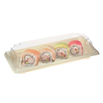 Bandeja Sushi Compostable Con Tapa Antivaho (22x9x4,5cm) Pack De 50 Unidades