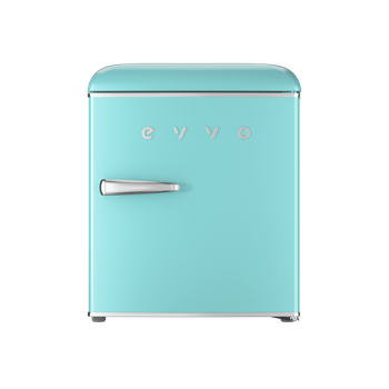 Nevera mini de estilo vintage con cajón 0 grados de bajo consumo y  silenciosa con acabado azul pastel F25 Retro Evvo