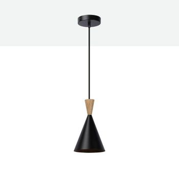 Lámpara Colgante Alpinaluz Paris - Diseño Nórdico Elegante, Aluminio Y Madera, Bombilla E27, Cable 1m, En Negro