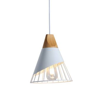 Lámpara Colgante Alpinaluz Pluma - Estilo Nórdico, Metal Y Madera, Bombilla E27, En Blanco