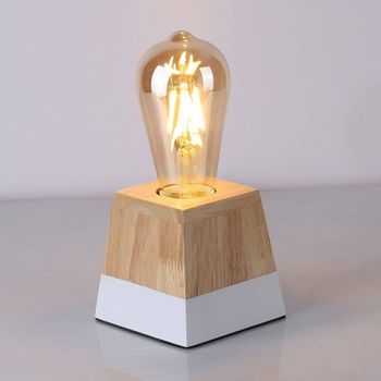 Lámpara De Mesa Alpinaluz "candela" Madera Elegante, En Blanco