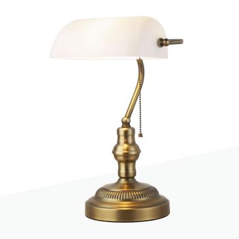 Lámpara De Mesa Alpinaluz Vintage "banquero" E27, Estilo Clásico, En Blanco