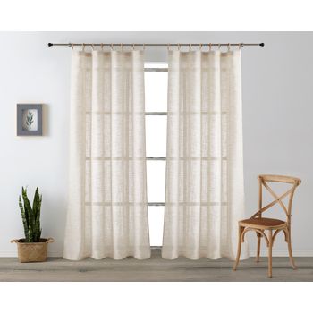 Vipalia Pack 2 Unidades Cortinas Confeccionadas Visillo Semitransparentes Anillas Madera. Beige 140x260 Cm