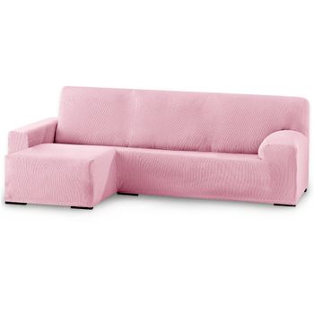 Funda De Sofá Elástica Adaptable. Modelo Rustica. Chaise Longue Brazo Corto Izquierda Rosa