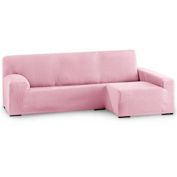 Funda De Sofá Elástica Adaptable. Modelo Rustica. Chaise Longue Brazo Largo Derecha Rosa