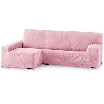 Funda De Sofá Elástica Adaptable. Modelo Rustica. Chaise Longue Brazo Largo Izquierda Rosa