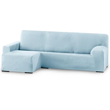 Funda De Sofá Elástica Adaptable. Modelo Rustica. Chaise Longue Brazo Corto Izquierda Celeste