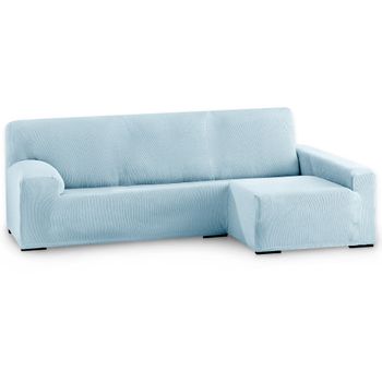 Funda De Sofá Elástica Adaptable. Modelo Rustica. Chaise Longue Brazo Largo Derecha Celeste