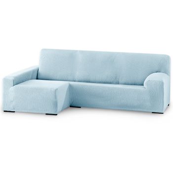 Funda De Sofá Elástica Adaptable. Modelo Rustica. Chaise Longue Brazo Largo Izquierda Celeste