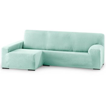 Funda De Sofá Elástica Adaptable. Modelo Rustica. Chaise Longue Brazo Largo Izquierda Agua Marina