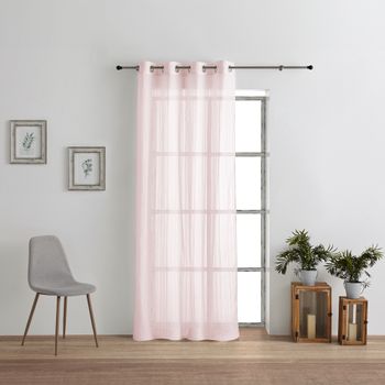 Vipalia - Cortina Confeccionada Rayas Visillo Translucidas Anillas Metal. Color Rosa 140x260 Cm