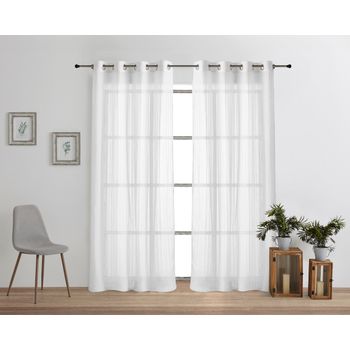 Vipalia - Pack 2 Unidades Cortinas Confeccionadas Rayas Visillo Translucidas Anillas Metal. Color Blanco 140x260 Cm