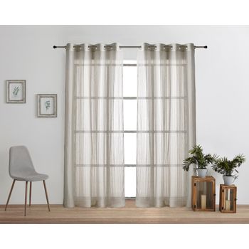 Vipalia - Pack 2 Unidades Cortinas Confeccionadas Rayas Visillo Translucidas Anillas Metal. Color Gris 140x260 Cm