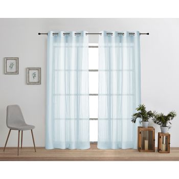 Vipalia - Pack 2 Unidades Cortinas Confeccionadas Rayas Visillo Translucidas Anillas Metal. Color Azul 140x260 Cm