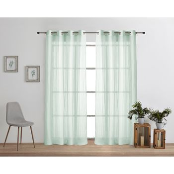 Vipalia - Pack 2 Unidades Cortinas Confeccionadas Rayas Visillo Translucidas Anillas Metal. Color Agua Marina 140x260 Cm