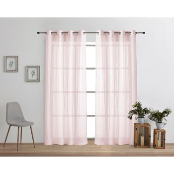 Vipalia - Pack 2 Unidades Cortinas Confeccionadas Rayas Visillo Translucidas Anillas Metal. Color Rosa 200x260 Cm