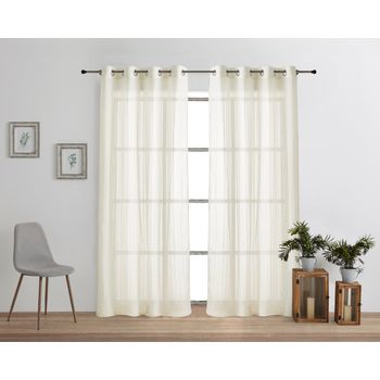 Vipalia - Pack 2 Unidades Cortinas Confeccionadas Rayas Visillo Translucidas Anillas Metal. Color Beige 300x260 Cm