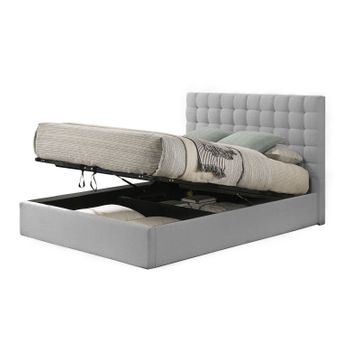 Cama Canape Abatible Trizen 150cm Gris En Terciopelo + Colchon Top Viscoelastico De 28 Cm