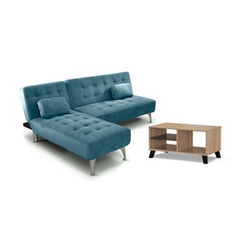 Sofa Cama Chaise Longue Xs Azul + Mesa De Centro Dn Cambria
