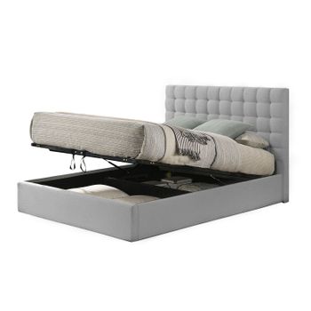 Cama Canape Abatible Trizen 150cm Gris En Terciopelo + Colchon Basico De 18 Cm