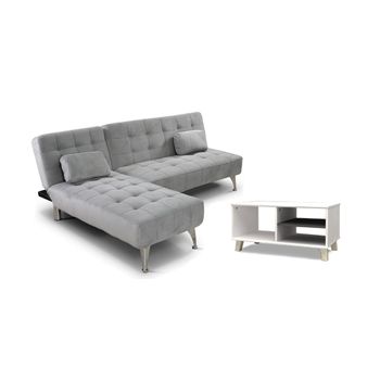 Sofa Cama Chaise Longue Xs Gris + Mesa De Centro Dn Blanco