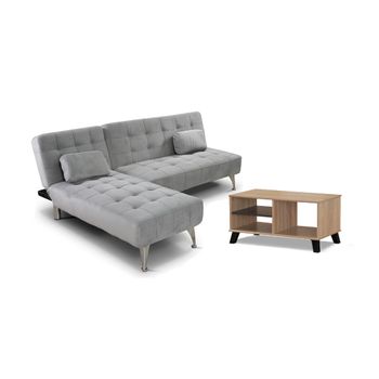 Sofa Cama Chaise Longue Xs Gris + Mesa De Centro Dn Cambria