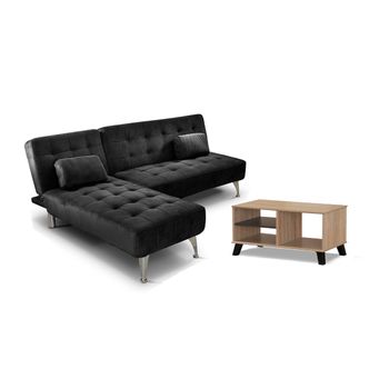 Sofa Cama Chaise Longue Xs Negro + Mesa De Centro Dn Cambria
