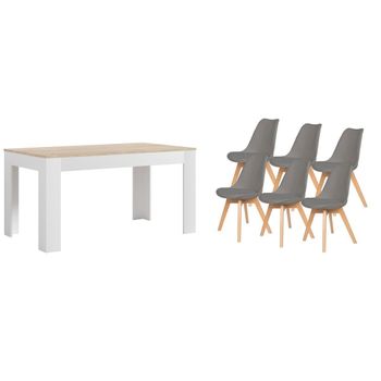 Pack Mesa Extensible De Comedor O Cocina Blanco Y Cambria + 6 Sillas Nordic Gris