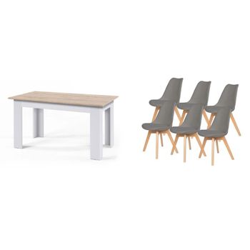 Pack Mesa Fija De Comedor O Cocina Blanco Y Cambria + 6 Sillas Nordic Gris